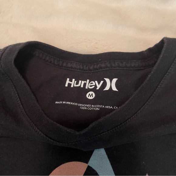 Hurley Womens Medium Black Geometric Retro Style Graphic Cropped Spring Tee - Picture 5 of 7